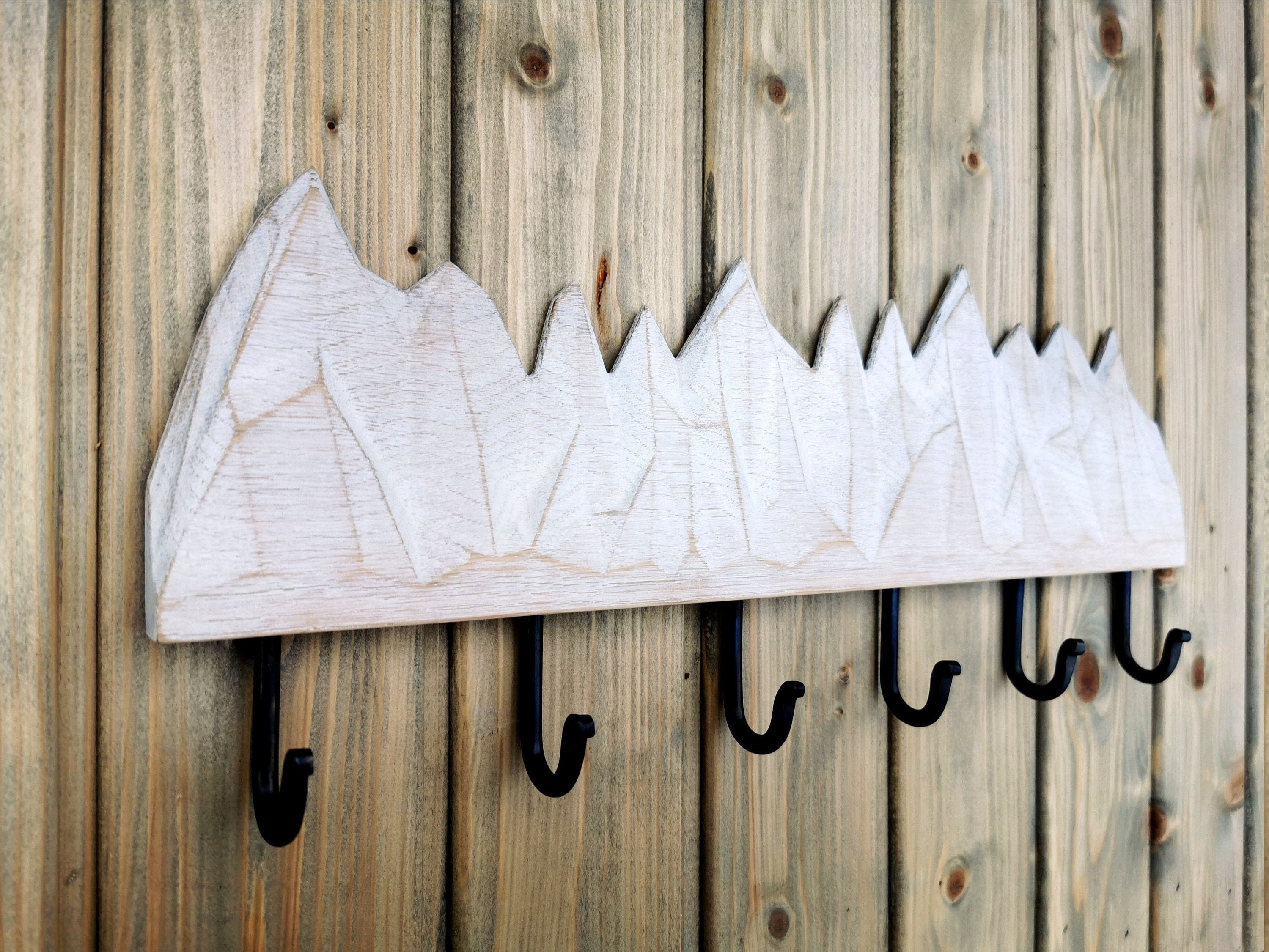 Creative Mountain Range Wall Hooks - Wood - Metal - White Snow