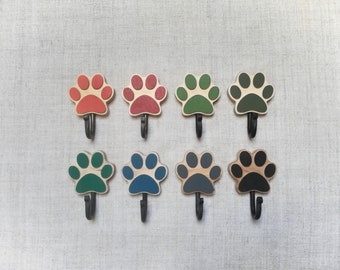 Wooden dog leash hook for wall Paw Print in solid color