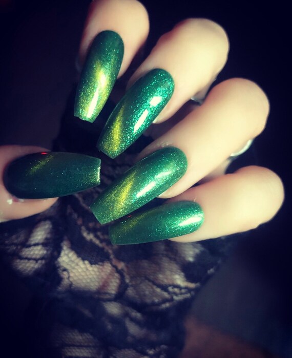 False Nails Coffin , Fake Nails , Green Nails , Extra Long Coffin Nails , Press On Nails , Set Of 20 , Glue On Nails , Long False Nails