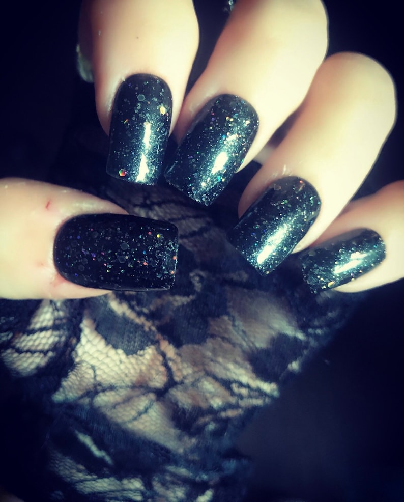 False Nails Square , Fake Nails , Short Square Nails , Black Crystal Nails , Set Of 20 , Glue On Nails Press On Nails