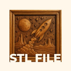 Rocket Ship Relief Cut STL File for CNC Relief Carving & 3D Printing | Framed and Unframed Digital Download | Wall Art, Plaque