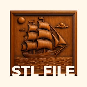 Sailing Ship Nautical Relief Cut STL File for CNC Relief Carving & 3D Printing | Digital Download | Wall Art, Plaque, Decor