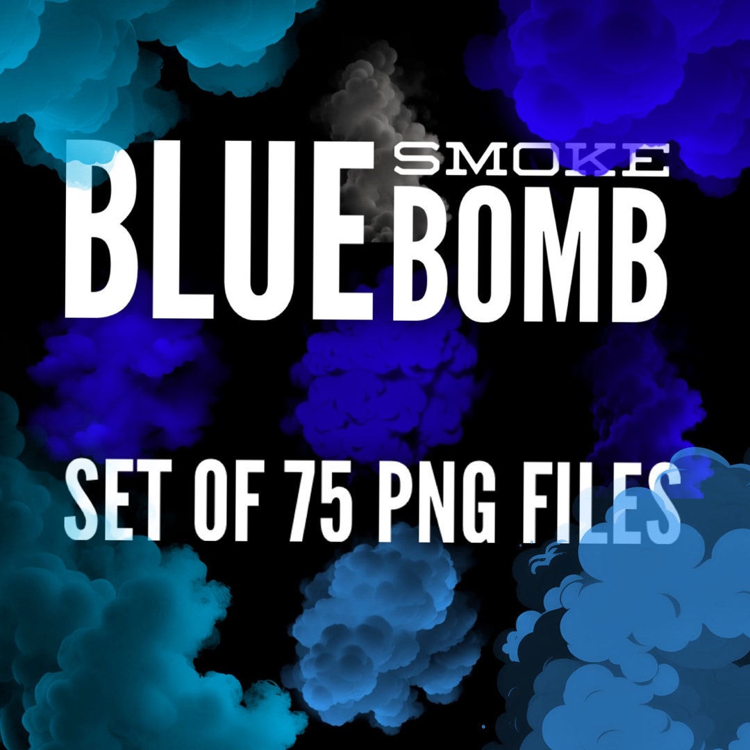 Blue Smoke Bomb Overlay Bundle, 75 Blue Smoke Bombs and Clouds on a