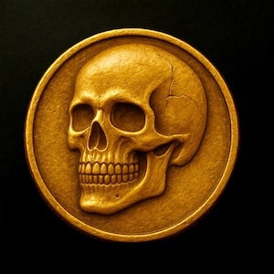 Arquivo STL de relevo de moeda de caveira para CNC | Gravação 3D, Fabricação de Moedas, Uso Comercial | Download Digital de Medalhão de Caveira de Terror