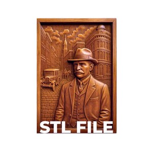 Vintage Gentleman STL-Datei für CNC | 1920er Jahre Stadt Relief Schnitzerei | Digitaler Download mit Rahmen | Kommerzielle Nutzung