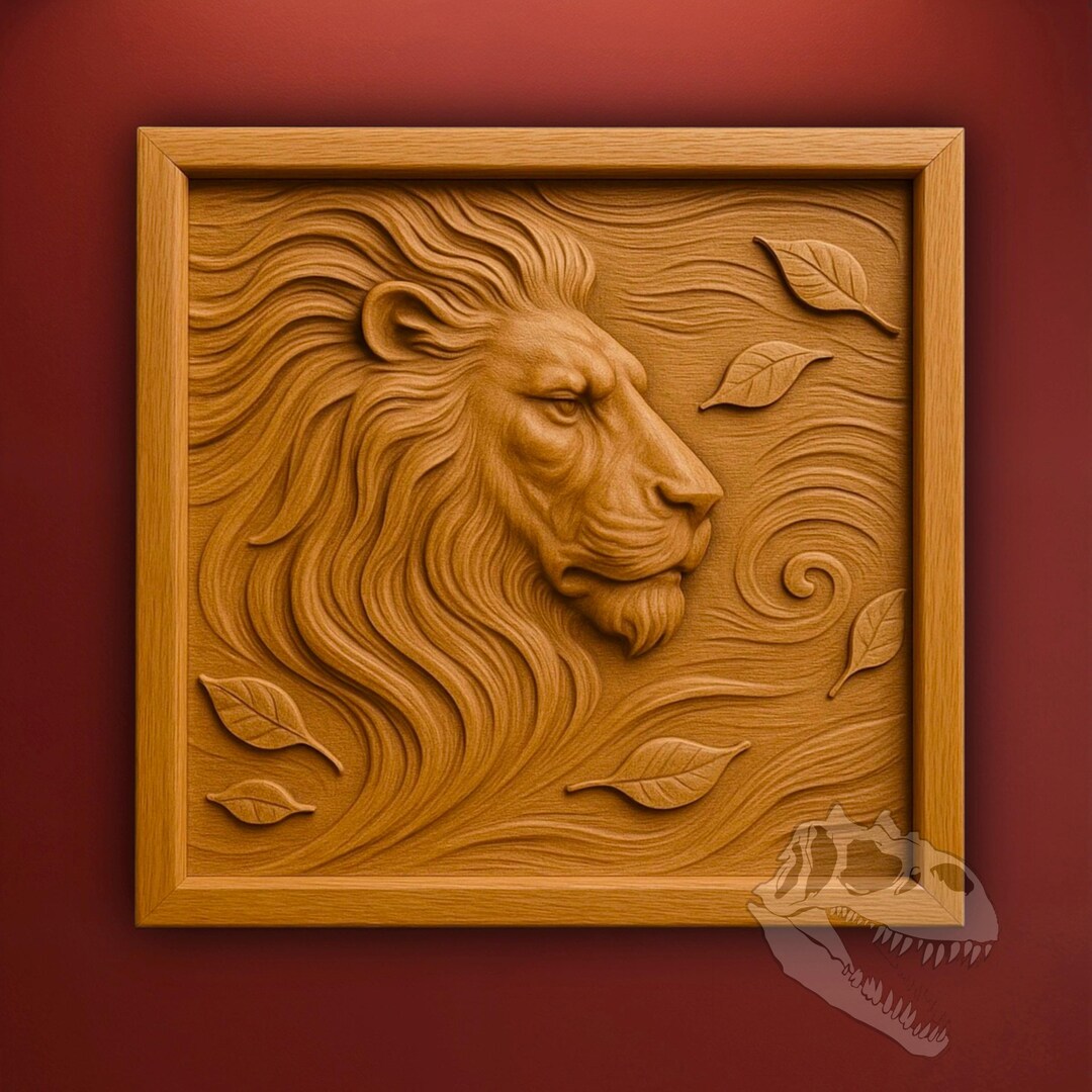 Majestic Lion Relief STL for CNC | 3D Lion Head Wall Art File | Animal ...