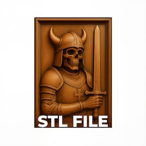 Skeleton Knight Relief Cut STL File for CNC Relief Carving & 3D Printing | Framed and Unframed Digital Download | Wall Art, Plaque, Decor