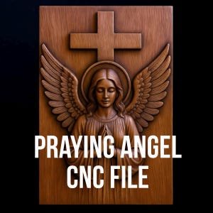 Ange priant avec croix STL | Fichier de sculpture sur bois en relief CNC religieux à usage commercial
