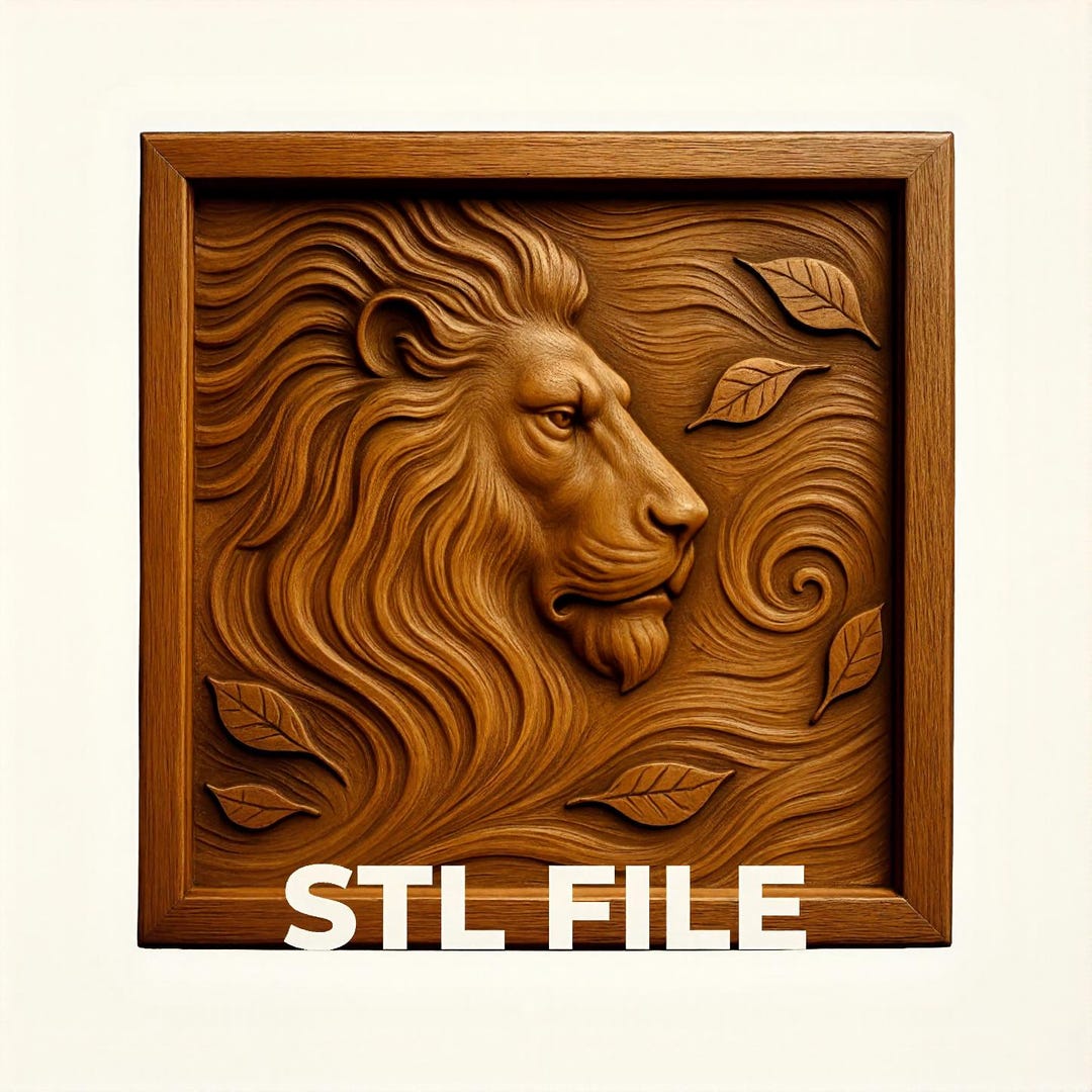 Majestic Lion Relief STL for CNC | 3D Lion Head Wall Art File | Animal ...