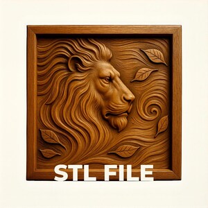 Majestätisches Löwenrelief STL für CNC | 3D Löwenkopf Wand Kunst Datei | Tier Holzschnitzerei | Digitaler Download | Kommerzielle Nutzung CNC-Modell
