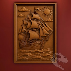 File STL in rilievo per veliero / Arte murale nautica CNC per intaglio del legno per uso commerciale