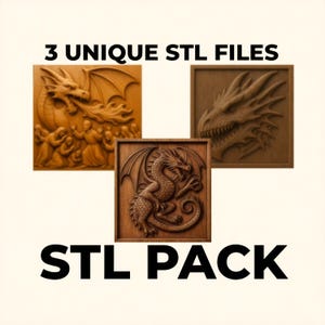 Dragon STL 3 Pack Relief Cut STL File for CNC Relief Carving & 3D Printing | Digital Download | Wall Art, Plaque, Decor