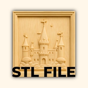 Medieval Castle Relief Cut STL File for CNC Relief Carving & 3D Printing | Framed and Unframed Digital Download | Wall Art, Plaque, Decor