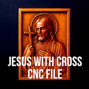 Arquivo STL de Jesus com Cruz para CNC | Arte de parede cristã em relevo 3D | Arquivo de escultura digital | Uso comercial permitido