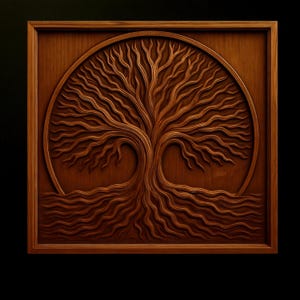 Archivo STL del Árbol de la Vida para tallado de madera CNC: Panel de relieve 3D, descarga digital / Diseño listo para enrutador CNC para arte mural o regalos, uso comercial.