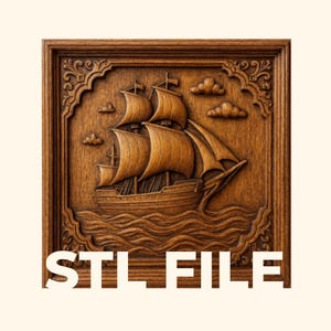 Sailing Ship Relief Cut STL File for CNC Relief Carving & 3D Printing | Digital Download | Wall Art, Plaque, Decor
