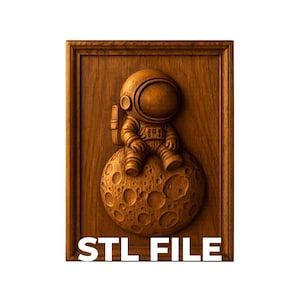 Astronaut on the Moon Relief Cut STL File for CNC Relief Carving & 3D Printing | Framed and Unframed Digital Download | Wall Art, Plaque