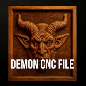 Arquivo STL de Cabeça de Cabra Demoníaca para CNC | Download digital de escultura em relevo com e sem moldura | Arte de parede de terror | Uso comercial