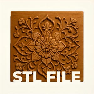 Floral STL-reliëfbestand voor CNC | Sierlijke houtsnijwerk digitale download | 3D-model voor commercieel gebruik | Vierkant paneelontwerp voor router en print