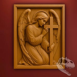 Angelo in preghiera con croce STL / File di intaglio del legno in rilievo CNC religioso per uso commerciale