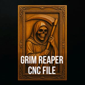 Arquivo STL do Ceifador para CNC | Escultura em Relevo de Esqueleto da Morte | Download Digital com e sem Moldura | Uso Comercial
