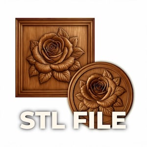 Rose Relief Cut STL File for CNC Relief Carving & 3D Printing | Framed and Unframed Digital Download | Wall Art, Plaque, Decor