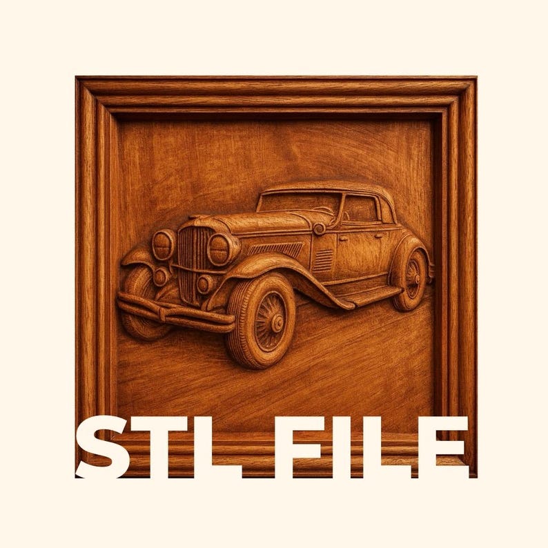 Classic Car STL File – Retro Automobile Relief for CNC & 3D Printing ...