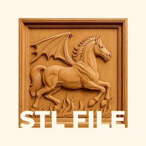 Pegasus Flying Horse Relief Cut STL File for CNC Relief Cut & 3D Printing | Framed and Unframed Digital Download | Wall Art, Plaque, Decor