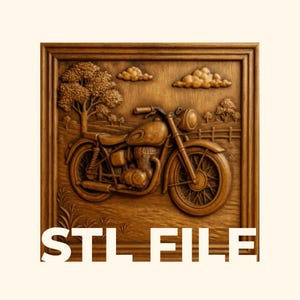 Motorcycle Relief Cut STL File for CNC Relief Carving & 3D Printing | Framed and Unframed Digital Download | Wall Art, Plaque