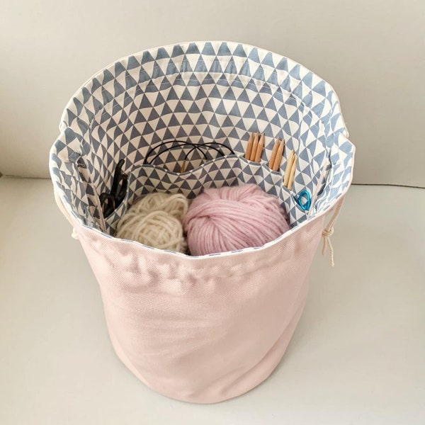 Strick Projekt Tasche "Pale Pink" geslagen Handarbeit häkeln * innen mit vielen Fächern & Taschen * Kordelzug * Strickzeug Organizer * Reise