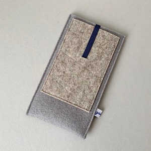 Housse pour smartphone « poche grise », pure feutre de laine vierge, taille personnalisée, poche supplémentaire, fait main, Samsung iPhone Huawei Xiaomi Google