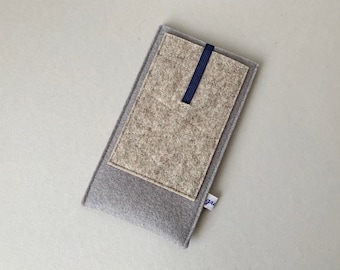 Funda para smartphone tipo sobre "bolsillo gris", fieltro de pura lana virgen, tamaño personalizado, bolsillo extra, hecha a mano, compatible con Samsung, iPhone, Huawei, Xiaomi y Google.