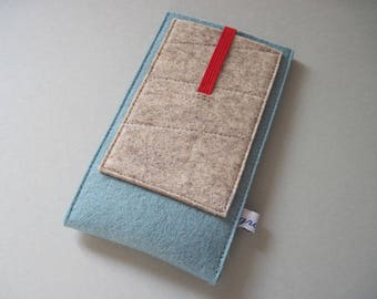 Funda "Bluesweet Pocket" para iPhone SE, X, 11, 12, 13, 14 y 15, de fieltro de lana pura, a medida, con bolsillo adicional, para Samsung, Fairphone, Xiaomi y Google.