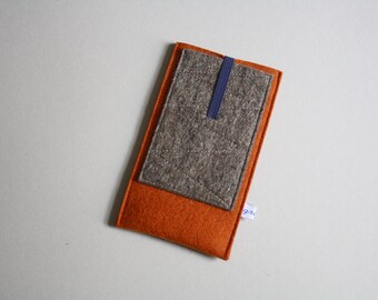 iPhone SE,Xr,11,12,13,14,15 Pro &quot;foxy pocket&quot; Sleeve, pure wool felt, extra pocket!, custom made, highly protective, other phone models too!