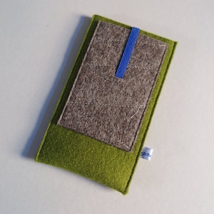 Smartphone Hülle « olive pocket », reine Schurwolle, Filz, auf Maß, stoßdämpfend&wasserabweisend, isolierend, Extrafach ! Pochette Samsung iPhone