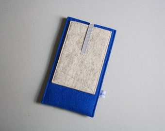 Handyhülle auf Maß! "cobalt pocket", reine Schurwolle, stoßdämpfend&isolierend, mit Extrafach! iPhone, Samsung, Huawei, individuell angepaßt