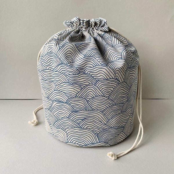 Strick Projekt Tasche "Waves" * stricken Handarbeit häkeln * innen mit vielen Fächern und Taschen * Kordelzug * Strickzeug Organizer *Reisen