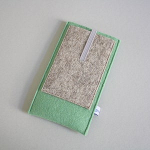iPhone SE,11,12,13,14,15,16 Pro Plus &quot;seaspray pocket&quot; sleeve, pure wool felt, extra pocket, custom sized, shock-absorbing, water-repellent!