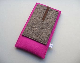 iPhone SE,Xr,11,12,13,14,15 sleeve "pink pocket", pure wool felt, custom size, shock-absorbing, insulating, water-repellent, Samsung case
