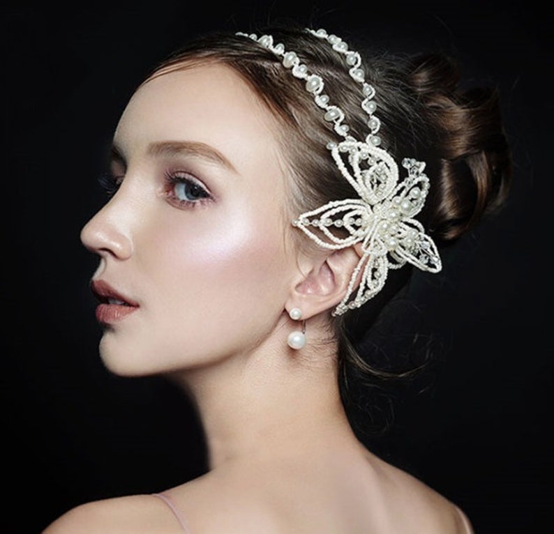 Bridal Pearl Beads Flower Hair Clip Long Hair Vine Bridal Etsy