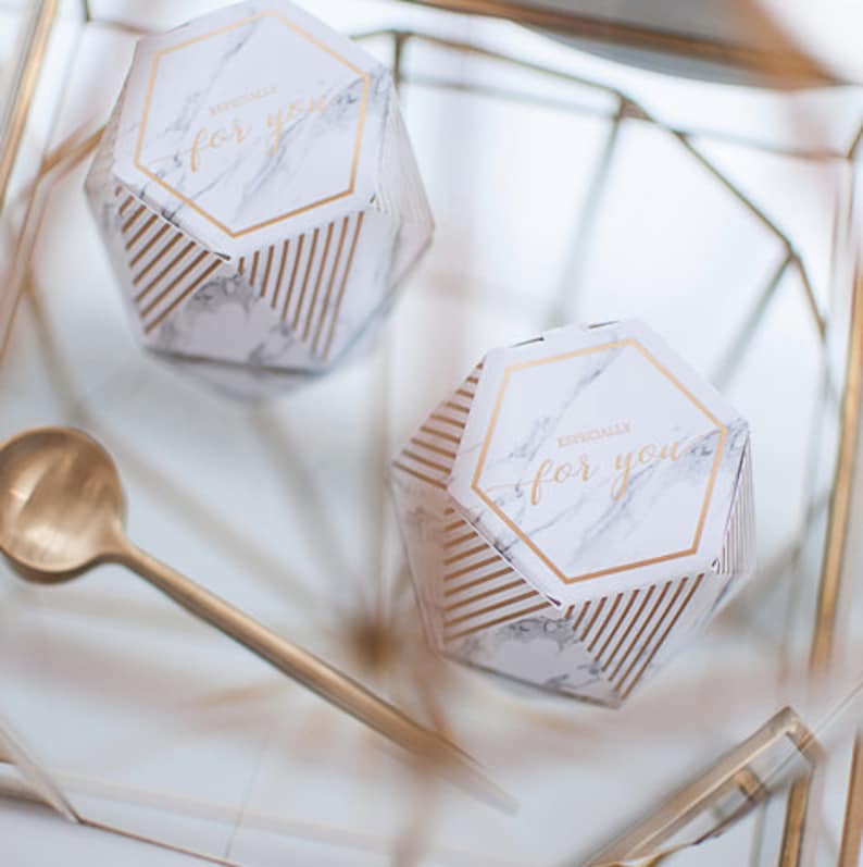 Birthday,Candy Box,Chocolate Box,FREE Name Place Card B037 50pcs Marble /& Bronzing Wedding Favor Boxes For Guest,In Bulk Wedding Gift Boxes