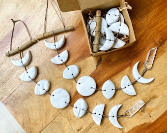 Moon Phases Decoration with Quartz - Full Moon, Quarter Moon, Waxing Crescent, Waning Crescent, Gibbous Moon