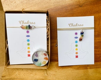 Bracelet and/or necklace 7 chakras adjustable with intention candle - card in English and Spanish - Magical rituals