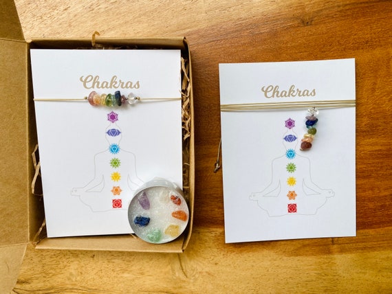 Bracelet and/or necklace 7 chakras adjustable with intention candle - card in English and Spanish - Magical rituals