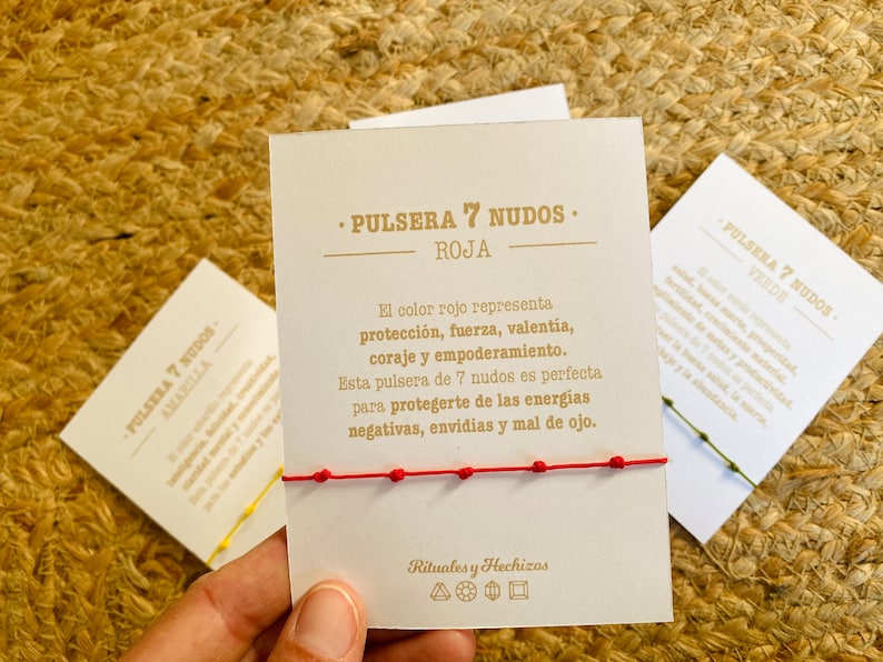 Pulsera de 7 nudos de protección roja protección, amarilla estudios, verde salud, suerte y abundancia y rosa amor ritual mágico Rojo