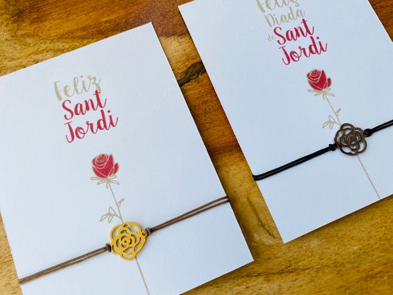 Rose bracelet with Sant Jordi card - gold or silver - April 23