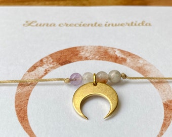 Pulsera de Luna Invertida con 6 piedras semipreciosas - piedra luna, amatista, labradorita, piedra del sol y cuarzos