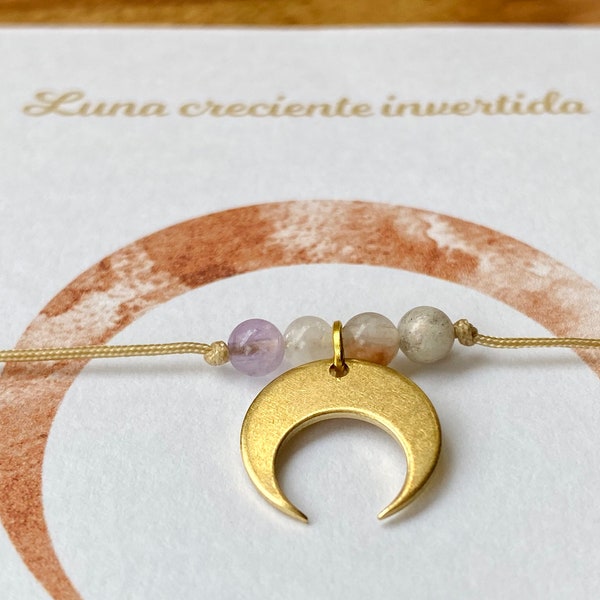 Pulsera de Luna Invertida con 6 piedras semipreciosas - piedra luna, amatista, labradorita, piedra del sol y cuarzos