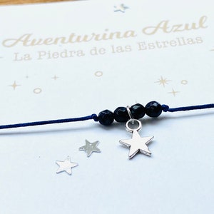 Bracciale stella avventurina blu, la pietra delle stelle o pietra dell'eternità con cartellino esplicativo