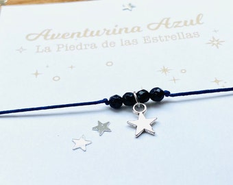 Pulsera estrella de Aventurina Azul, la piedra de las estrellas o piedra de la eternidad con tarjeta explicariva